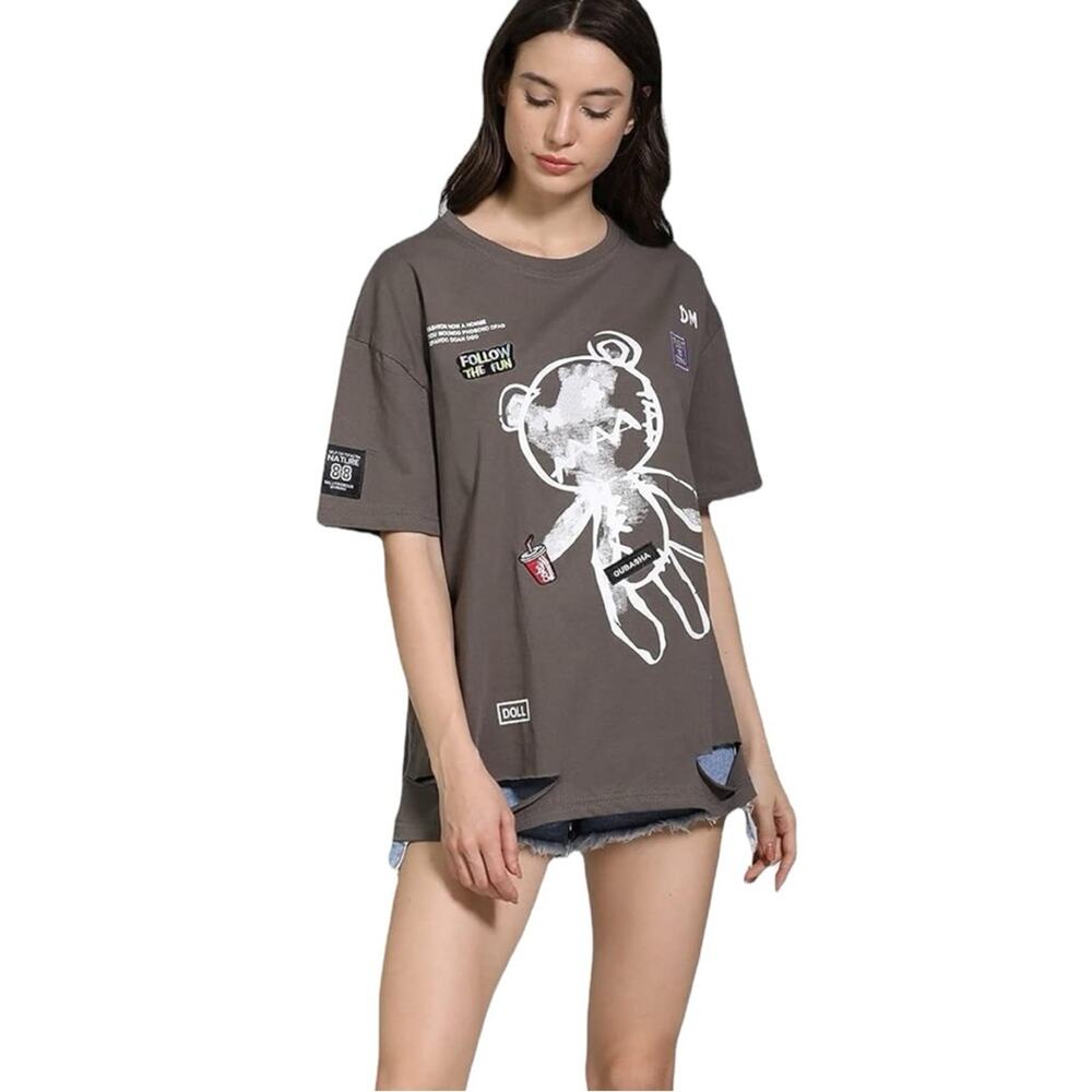 NEW Skateboard Bears Japan Gothic Anime Oversized Distressed T-shirt NEW…